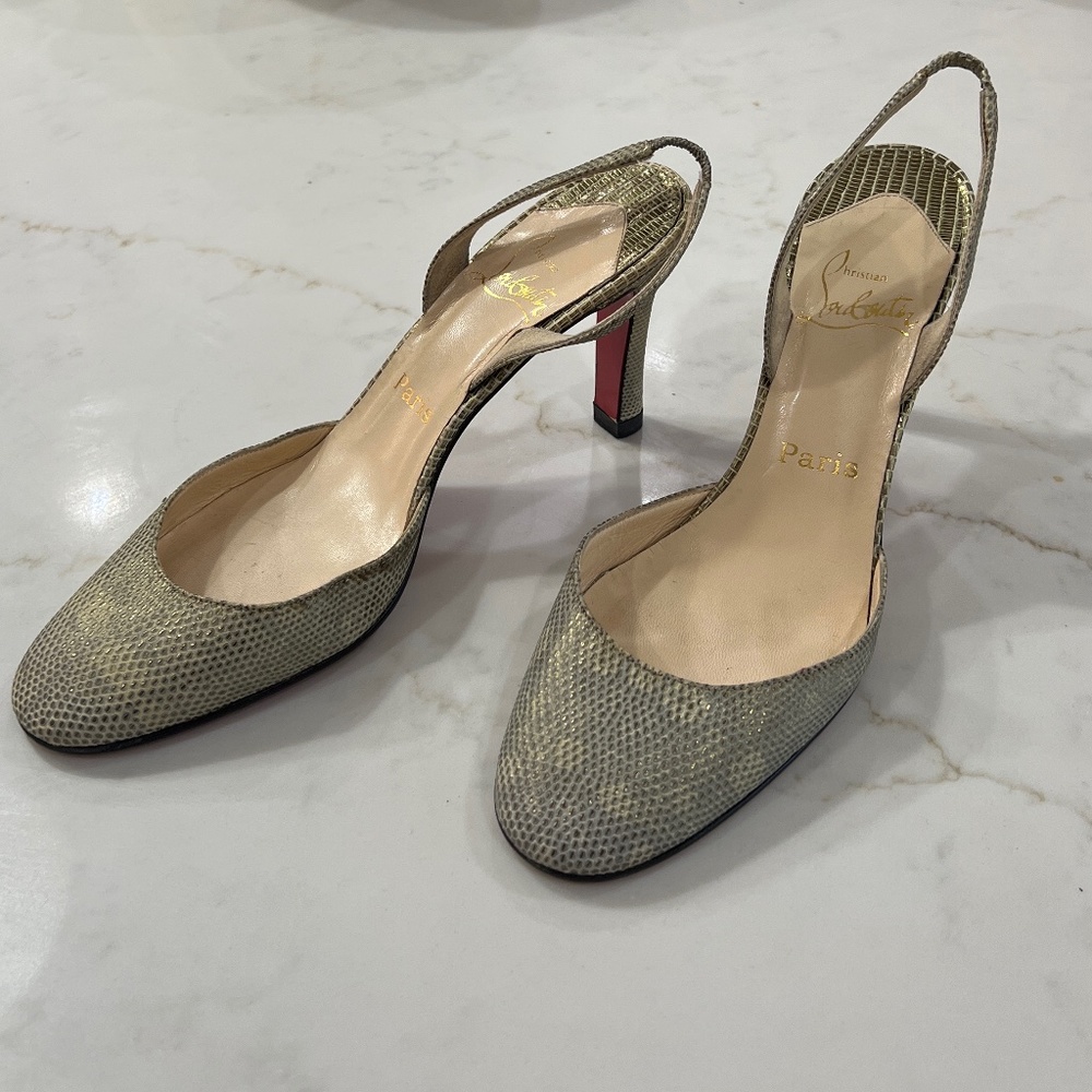 Christian Louboutin snake skin sling 3 inch heels 38.5
